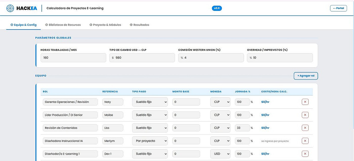 Configuración de equipo
